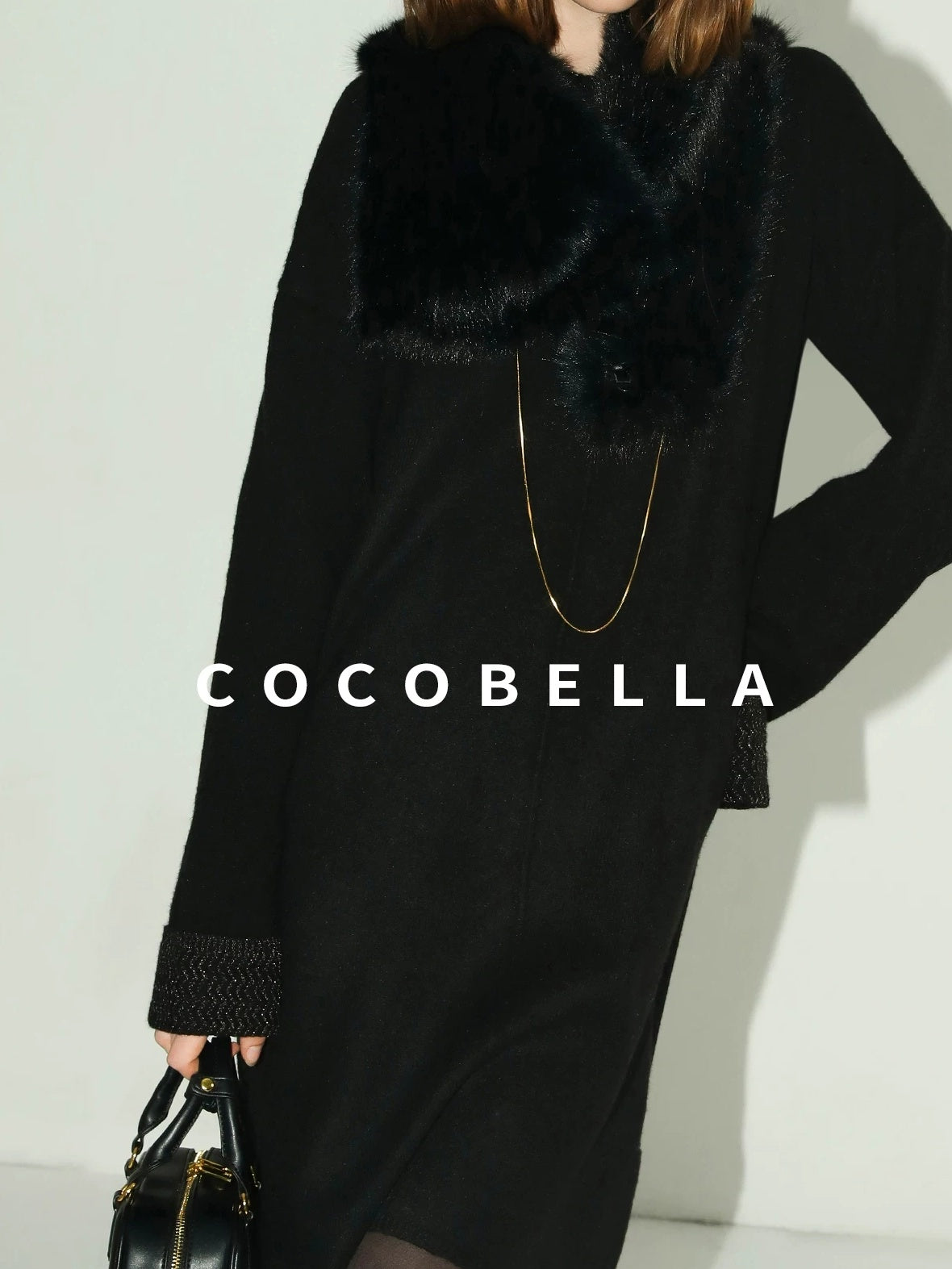 COCOBELLA Cozy Wool Blend Relaxed Knit H Line Jacquard Pullover Crewneck Workwear Dresses