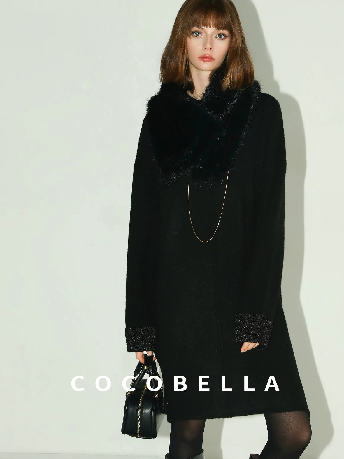 COCOBELLA Cozy Wool Blend Relaxed Knit H Line Jacquard Pullover Crewneck Workwear Dresses