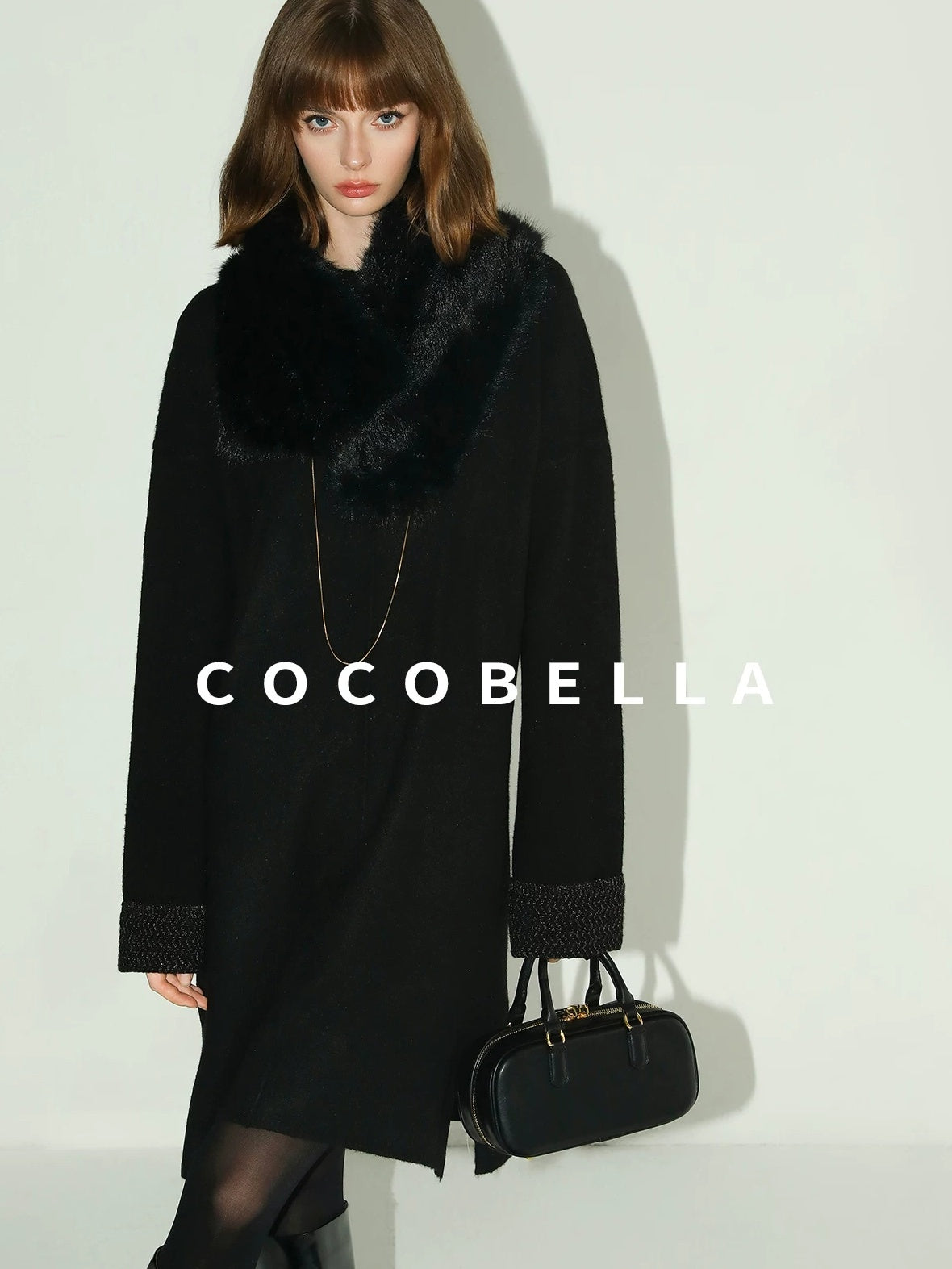 COCOBELLA Cozy Wool Blend Relaxed Knit H Line Jacquard Pullover Crewneck Workwear Dresses