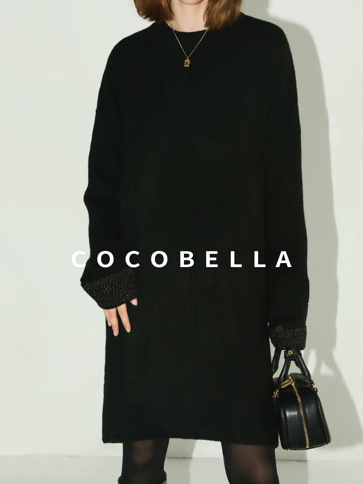 COCOBELLA Cozy Wool Blend Relaxed Knit H Line Jacquard Pullover Crewneck Workwear Dresses