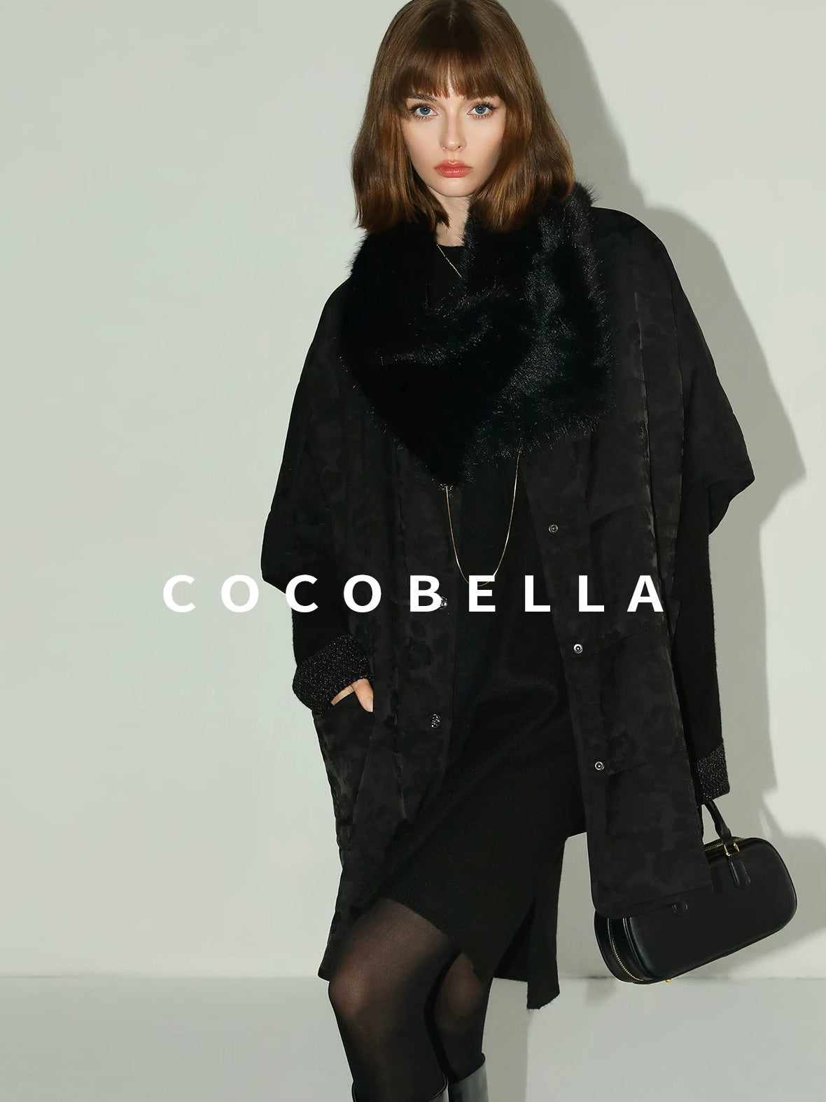 COCOBELLA Cozy Wool Blend Relaxed Knit H Line Jacquard Pullover Crewneck Workwear Dresses