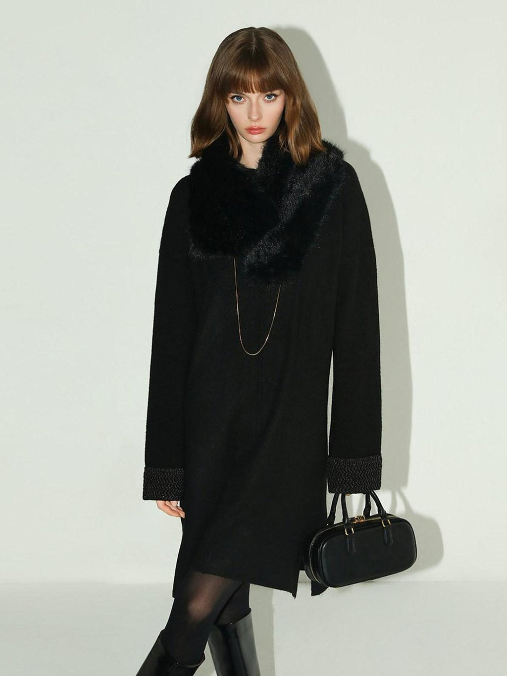 COCOBELLA Cozy Wool Blend Relaxed Knit H Line Jacquard Pullover Crewneck Workwear Dresses