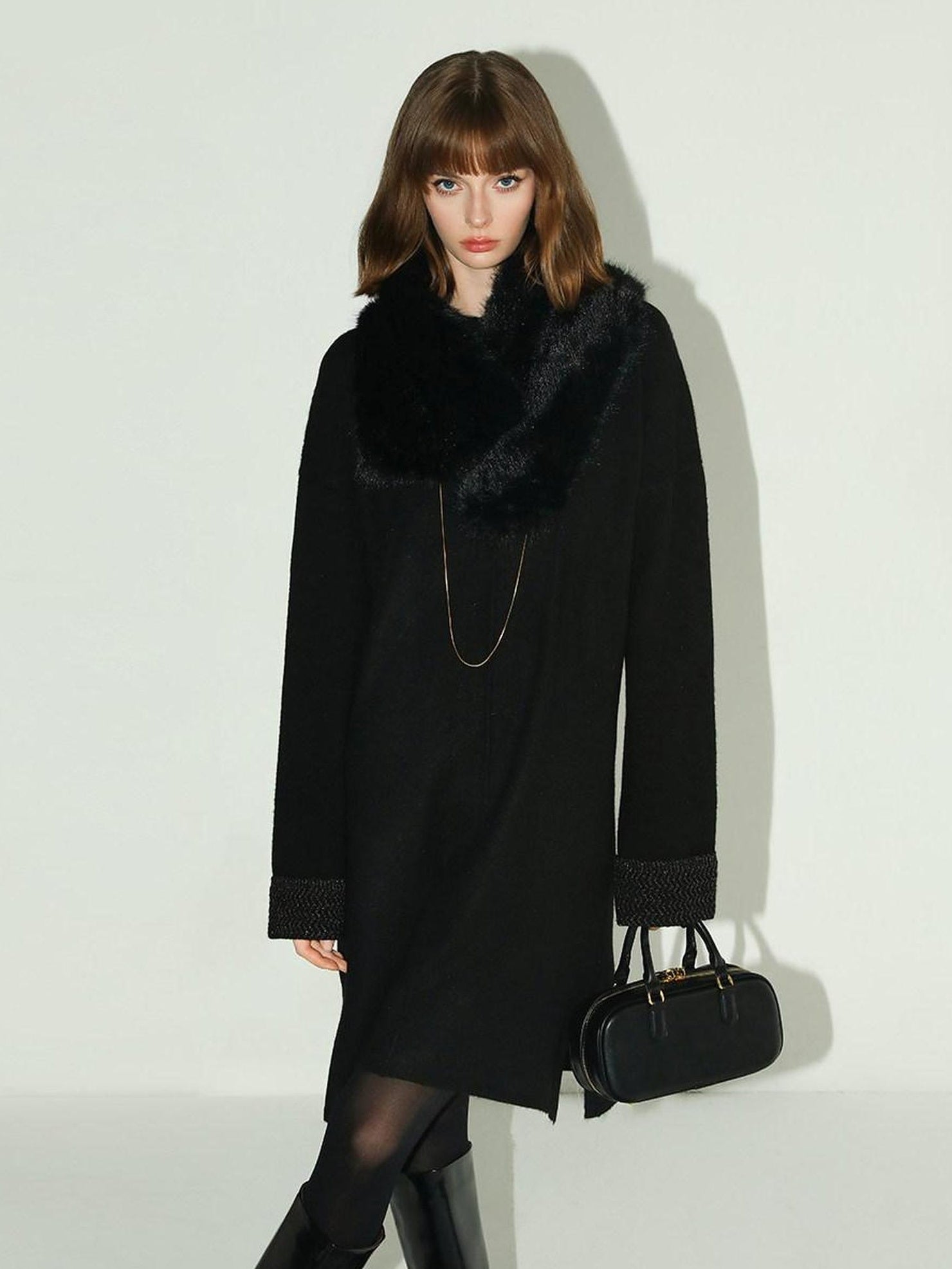 COCOBELLA Cozy Wool Blend Relaxed Knit H Line Jacquard Pullover Crewneck Workwear Dresses