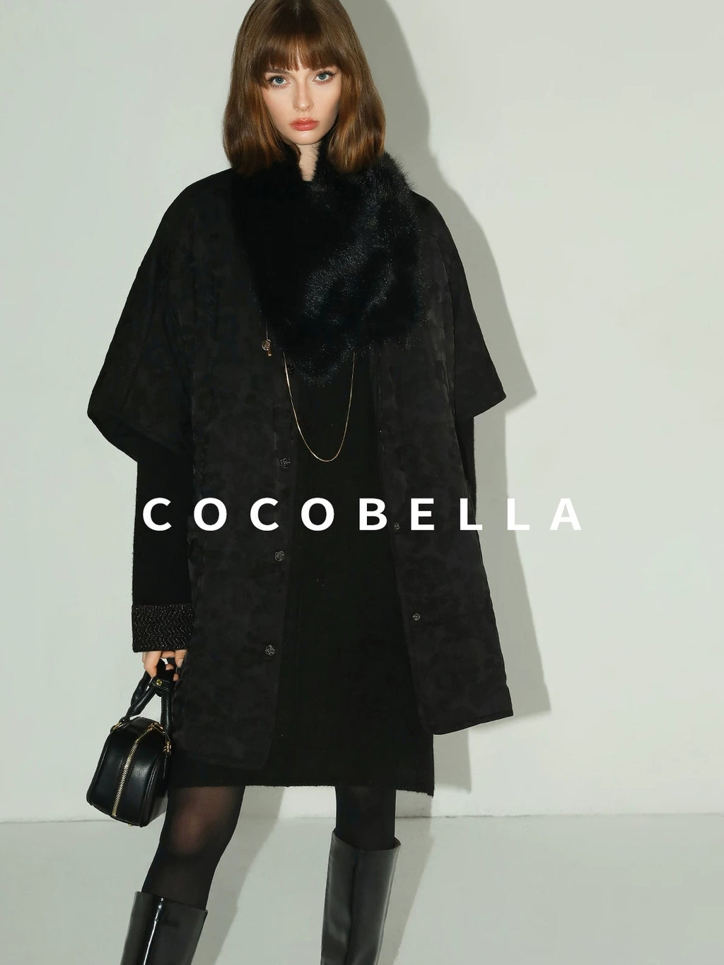 COCOBELLA Cozy Wool Blend Relaxed Knit H Line Jacquard Pullover Crewneck Workwear Dresses