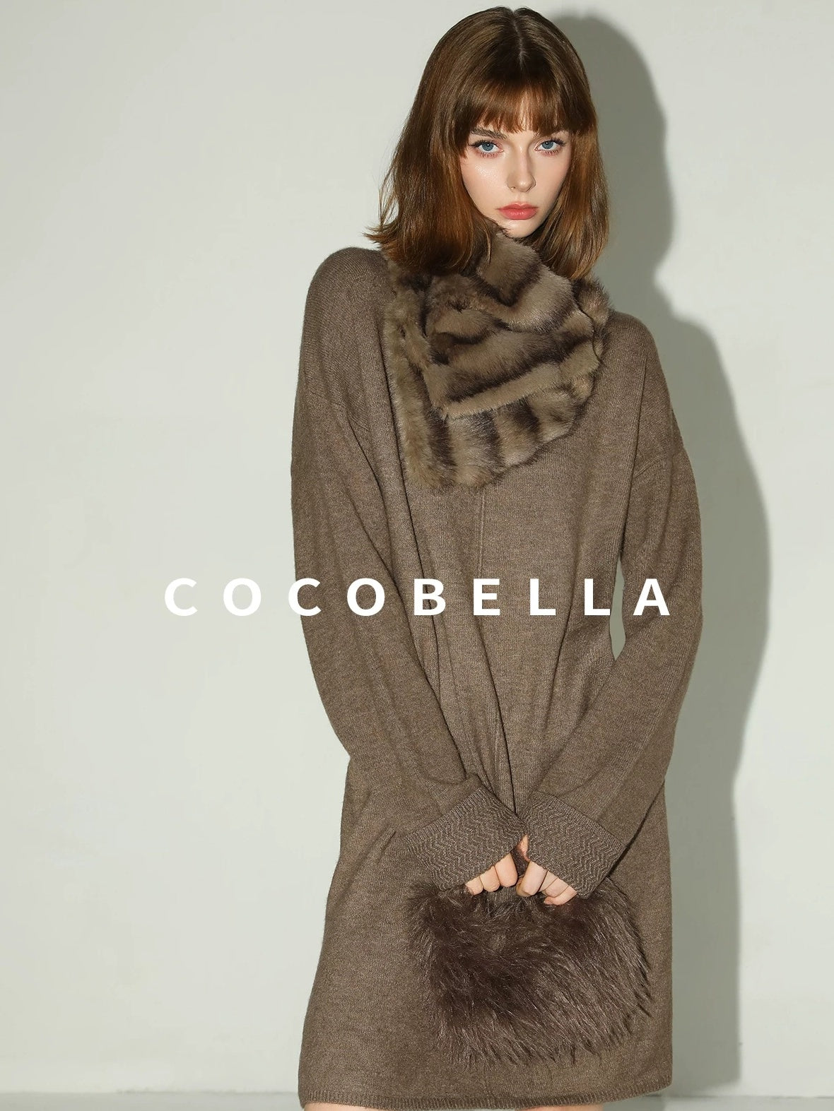 COCOBELLA Cozy Wool Blend Relaxed Knit H Line Jacquard Pullover Crewneck Workwear Dresses