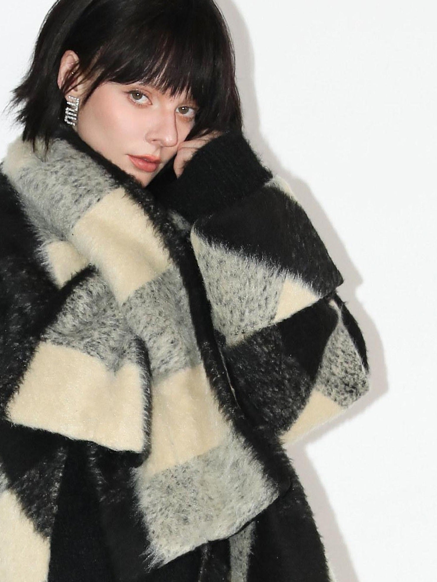 COCOBELLA Detachable Scarf Collar British Commuter Straight Midlength Plaid Coats