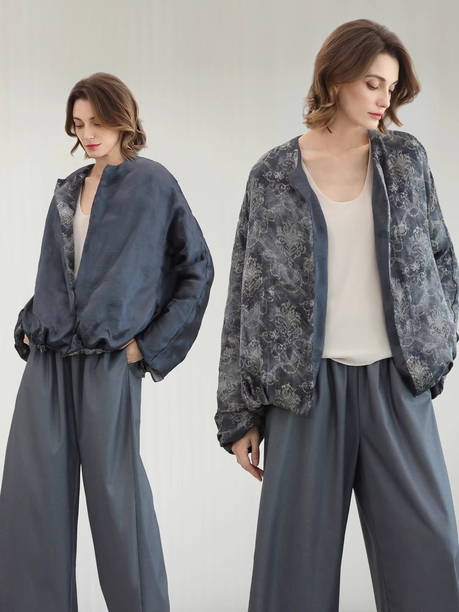 COCOBELLA_Double_Faced_90_White_Duck_Down_Straight_Ol_Floral_Pleated_City_Down_Jackets_MISSTT