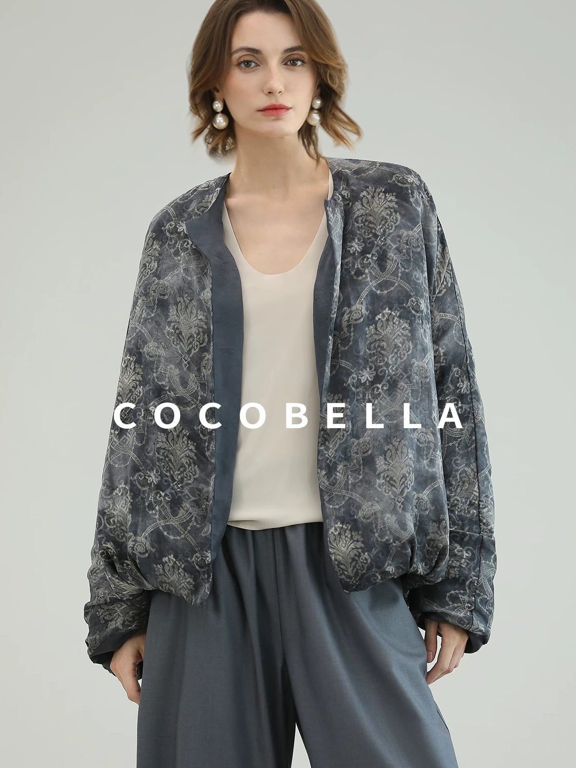 COCOBELLA Double Faced 90 White Duck Down Straight Ol Floral Pleated City Down Jackets