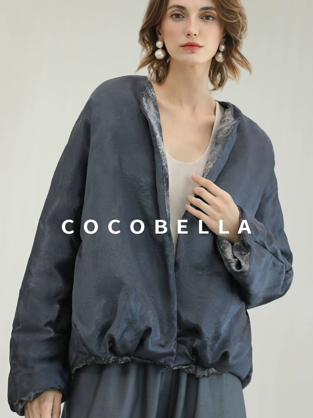COCOBELLA Double Faced 90 White Duck Down Straight Ol Floral Pleated City Down Jackets