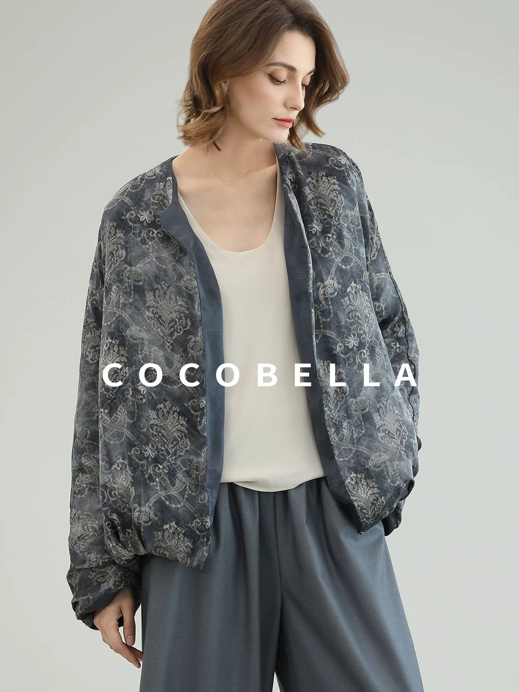 COCOBELLA Double Faced 90 White Duck Down Straight Ol Floral Pleated City Down Jackets
