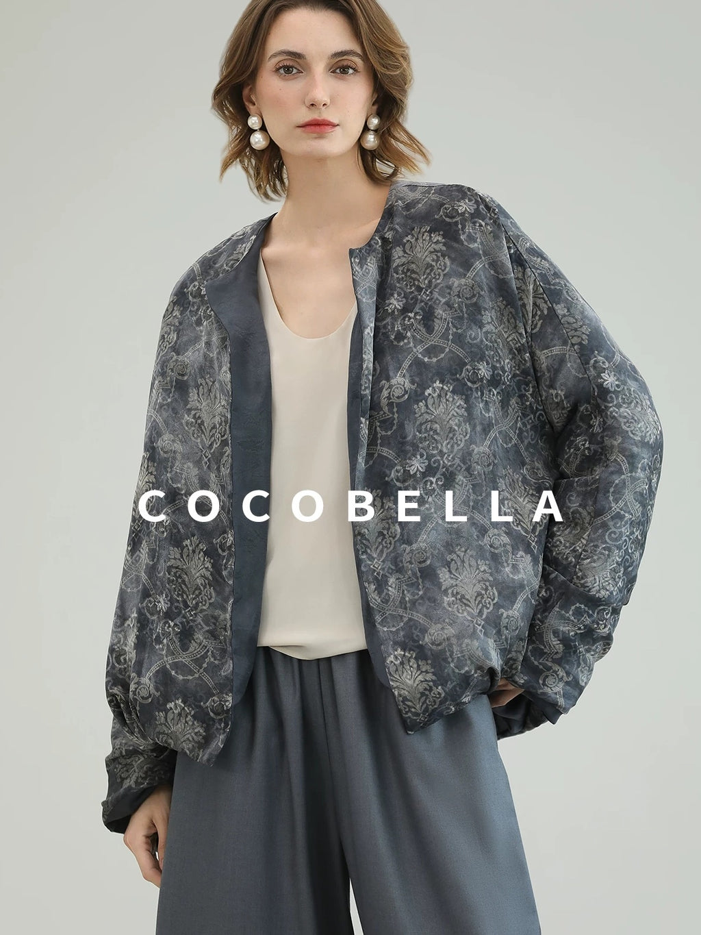COCOBELLA Double Faced 90 White Duck Down Straight Ol Floral Pleated City Down Jackets