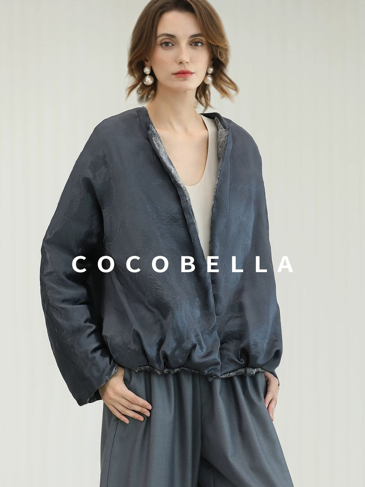 COCOBELLA Double Faced 90 White Duck Down Straight Ol Floral Pleated City Down Jackets