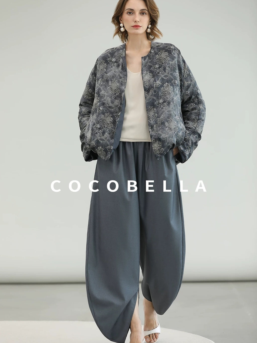 COCOBELLA Double Faced 90 White Duck Down Straight Ol Floral Pleated City Down Jackets