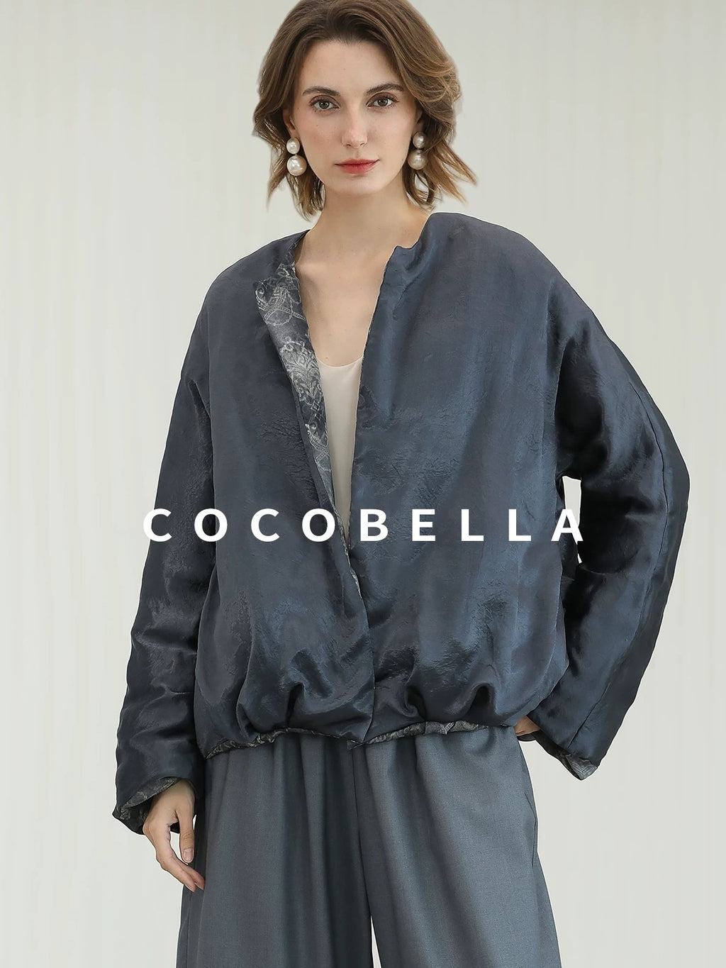 COCOBELLA Double Faced 90 White Duck Down Straight Ol Floral Pleated City Down Jackets
