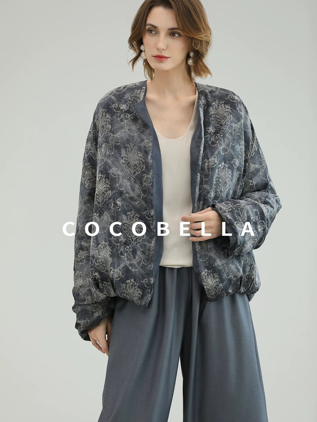 COCOBELLA Double Faced 90 White Duck Down Straight Ol Floral Pleated City Down Jackets