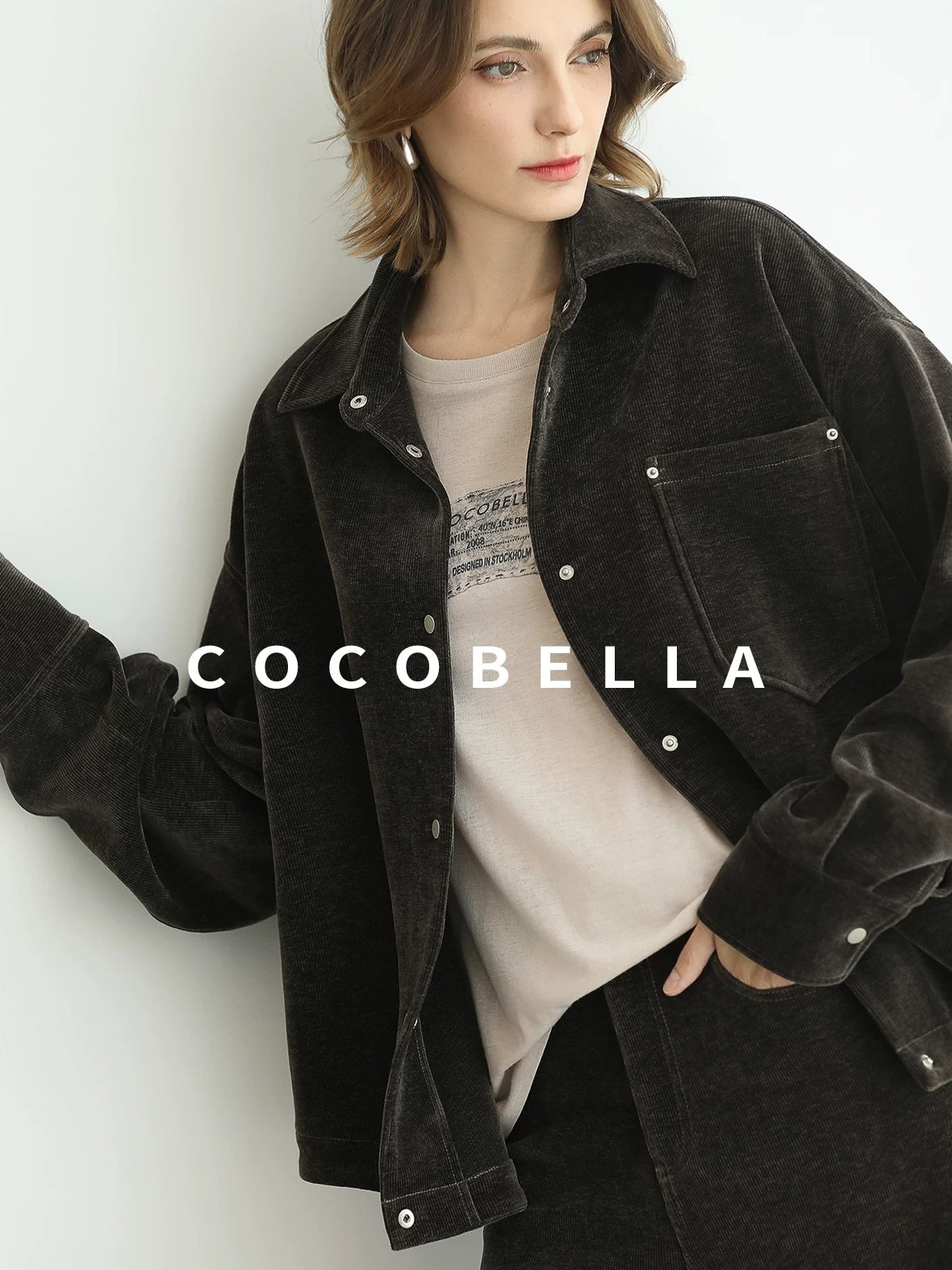 COCOBELLA Durable Loose Fit Lapel Button Pocket Women Commuter Long Sleeve Shirts