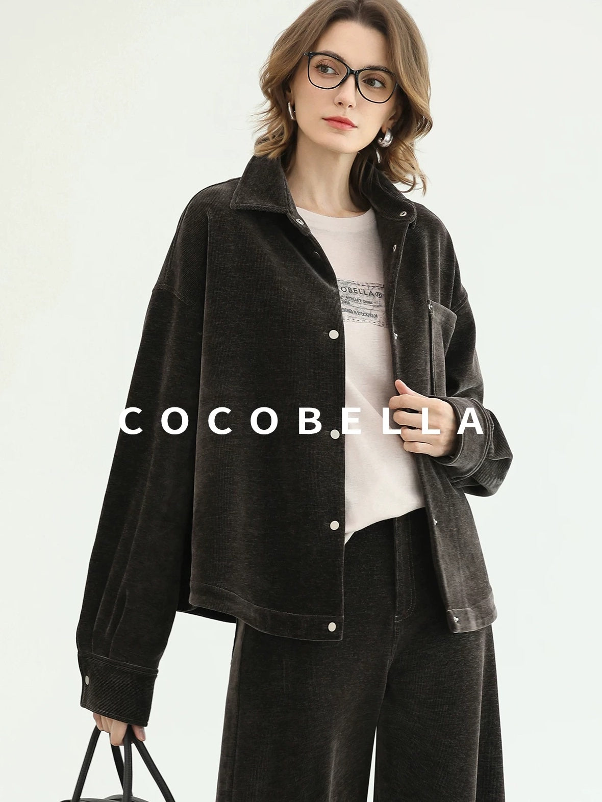 COCOBELLA Durable Loose Fit Lapel Button Pocket Women Commuter Long Sleeve Shirts