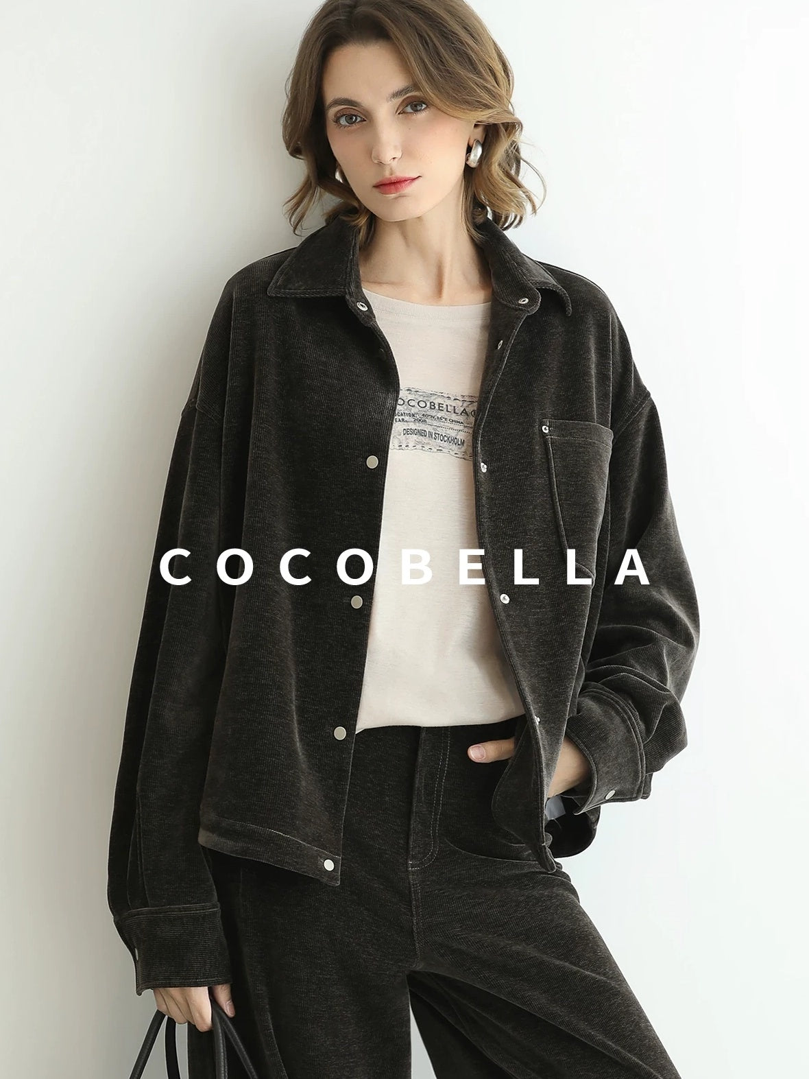 COCOBELLA Durable Loose Fit Lapel Button Pocket Women Commuter Long Sleeve Shirts