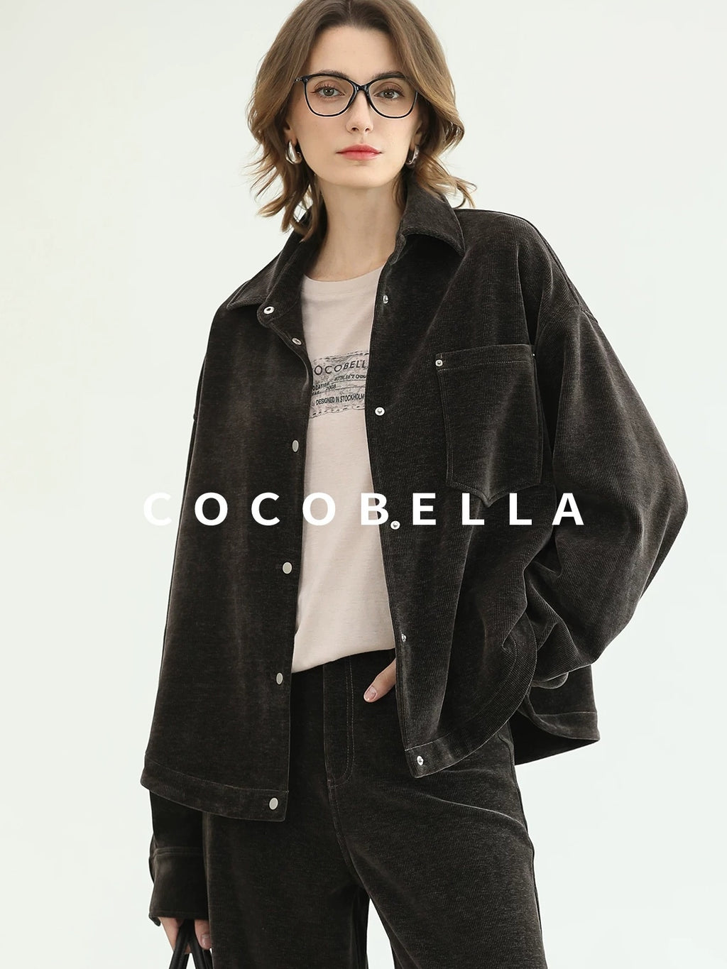 COCOBELLA Durable Loose Fit Lapel Button Pocket Women Commuter Long Sleeve Shirts