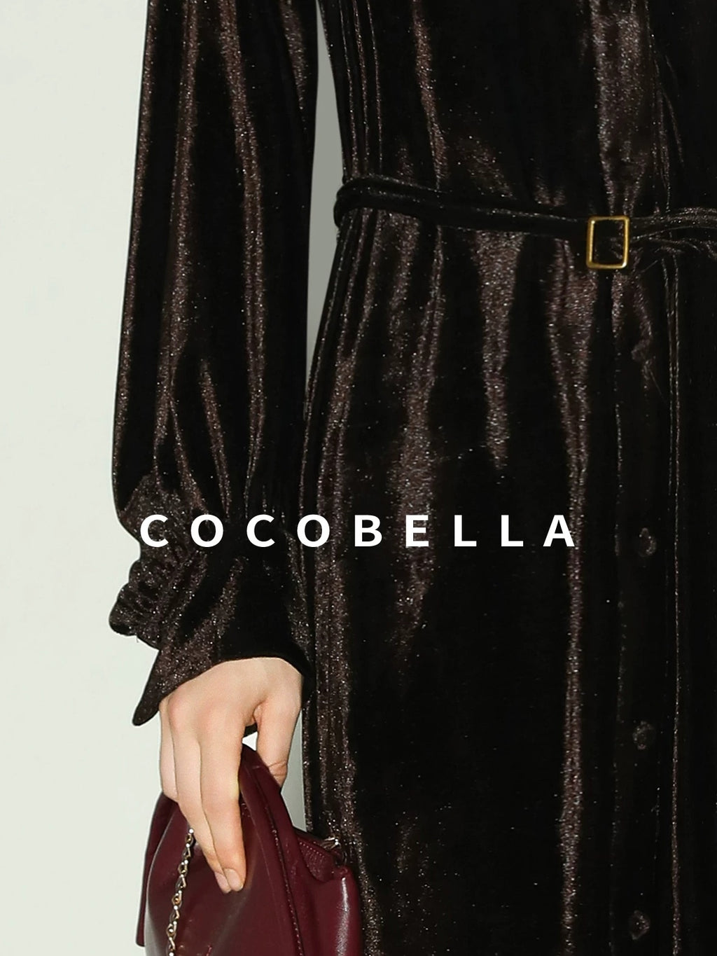 COCOBELLA Elegant Belted Button Lantern Sleeves Round Neck Office Shirtdress Shirts