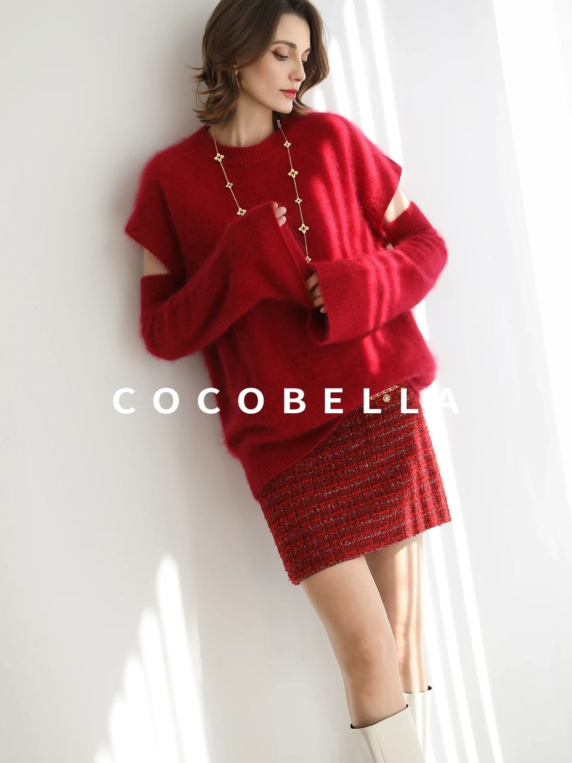 COCOBELLA Elegant Button Chain Pocket Mid Waist Pencil Short Women Polyester Skirts