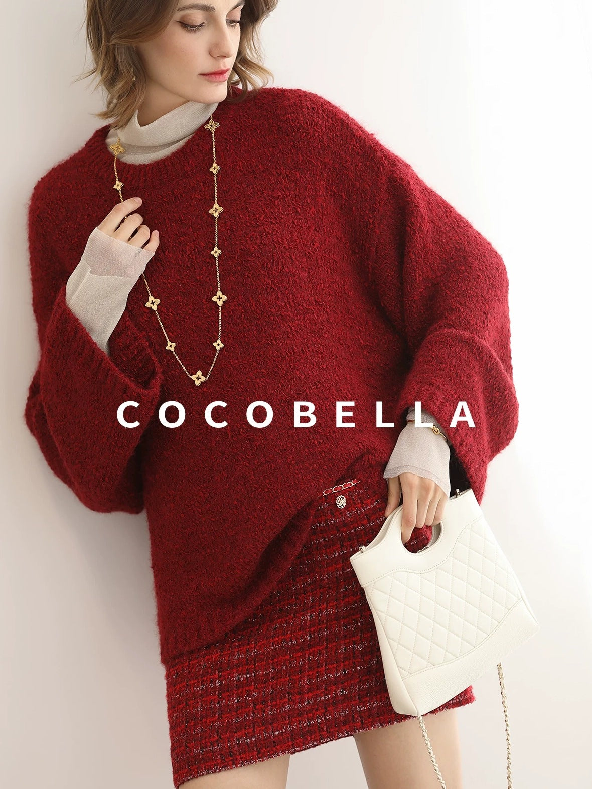 COCOBELLA Elegant Button Chain Pocket Mid Waist Pencil Short Women Polyester Skirts