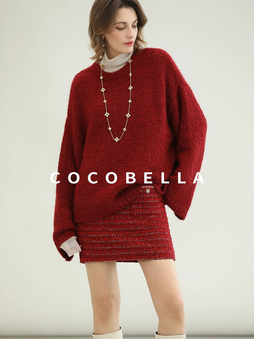 COCOBELLA Elegant Button Chain Pocket Mid Waist Pencil Short Women Polyester Skirts