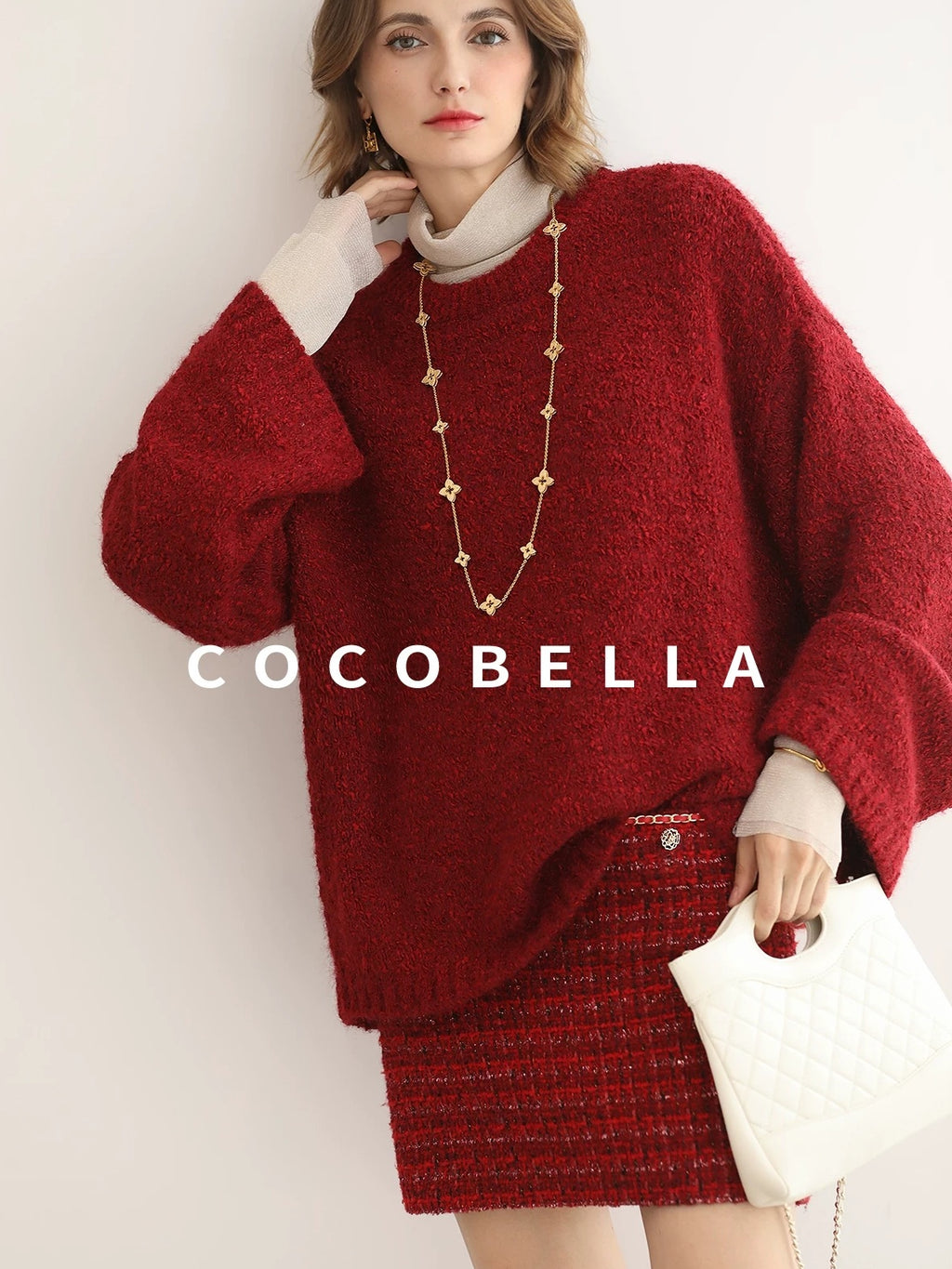 COCOBELLA Elegant Button Chain Pocket Mid Waist Pencil Short Women Polyester Skirts