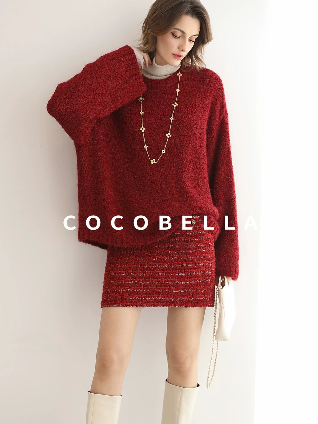 COCOBELLA Elegant Button Chain Pocket Mid Waist Pencil Short Women Polyester Skirts