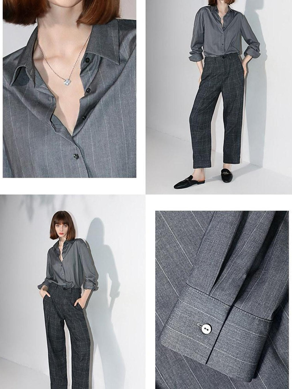 COCOBELLA Elegant Button Stripe Topstitch Long Sleeve Straight Office Women Shirts