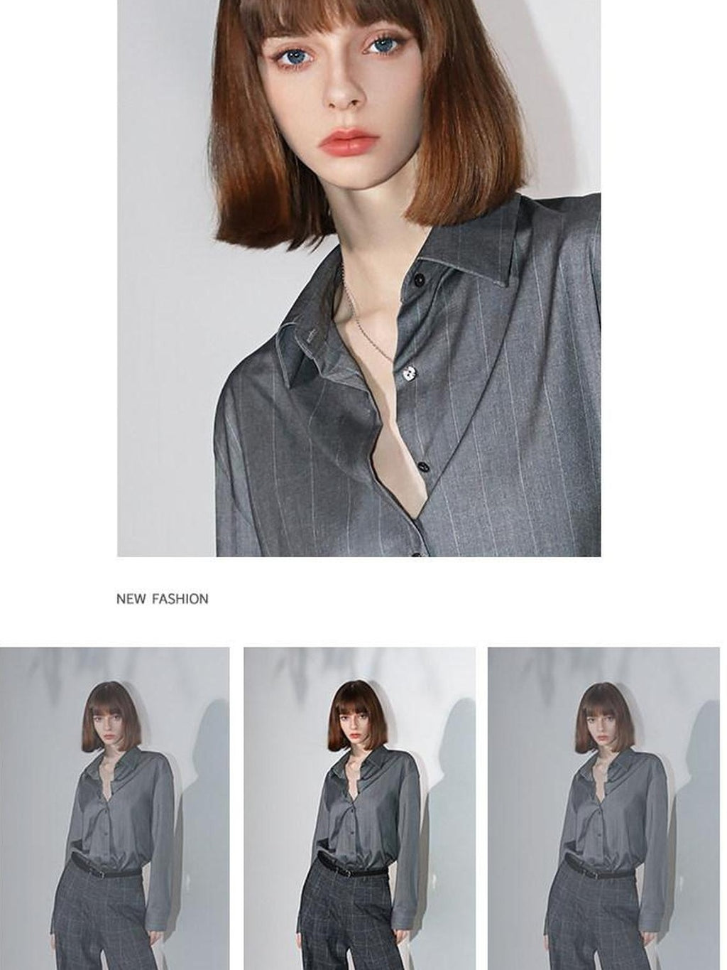 COCOBELLA Elegant Button Stripe Topstitch Long Sleeve Straight Office Women Shirts