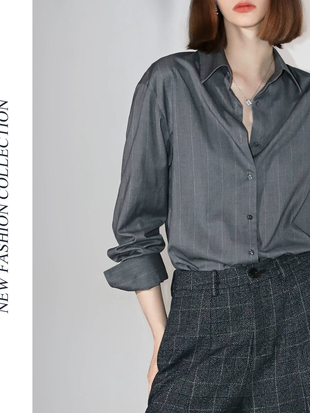 COCOBELLA Elegant Button Stripe Topstitch Long Sleeve Straight Office Women Shirts