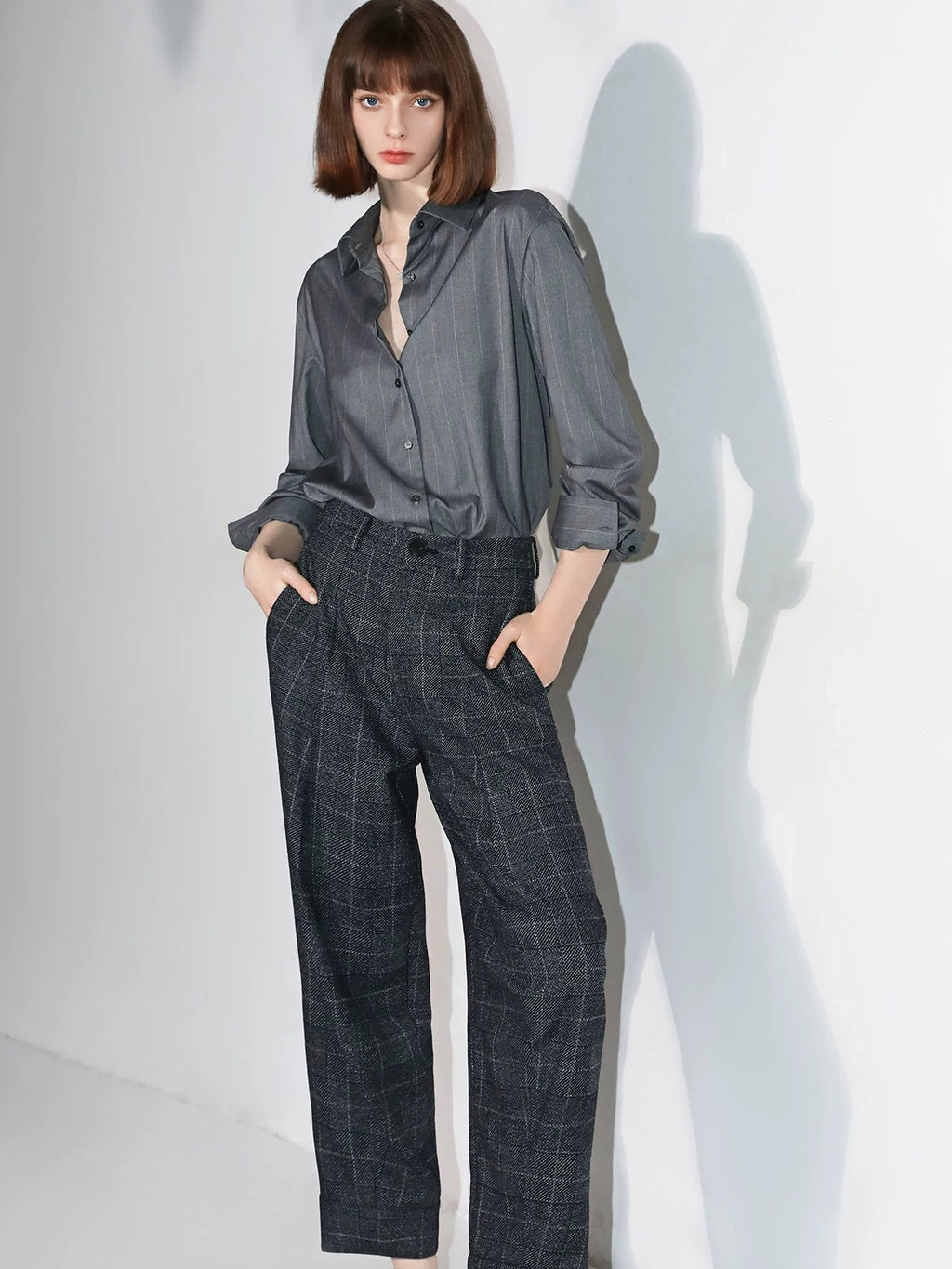 COCOBELLA Elegant Button Stripe Topstitch Long Sleeve Straight Office Women Shirts