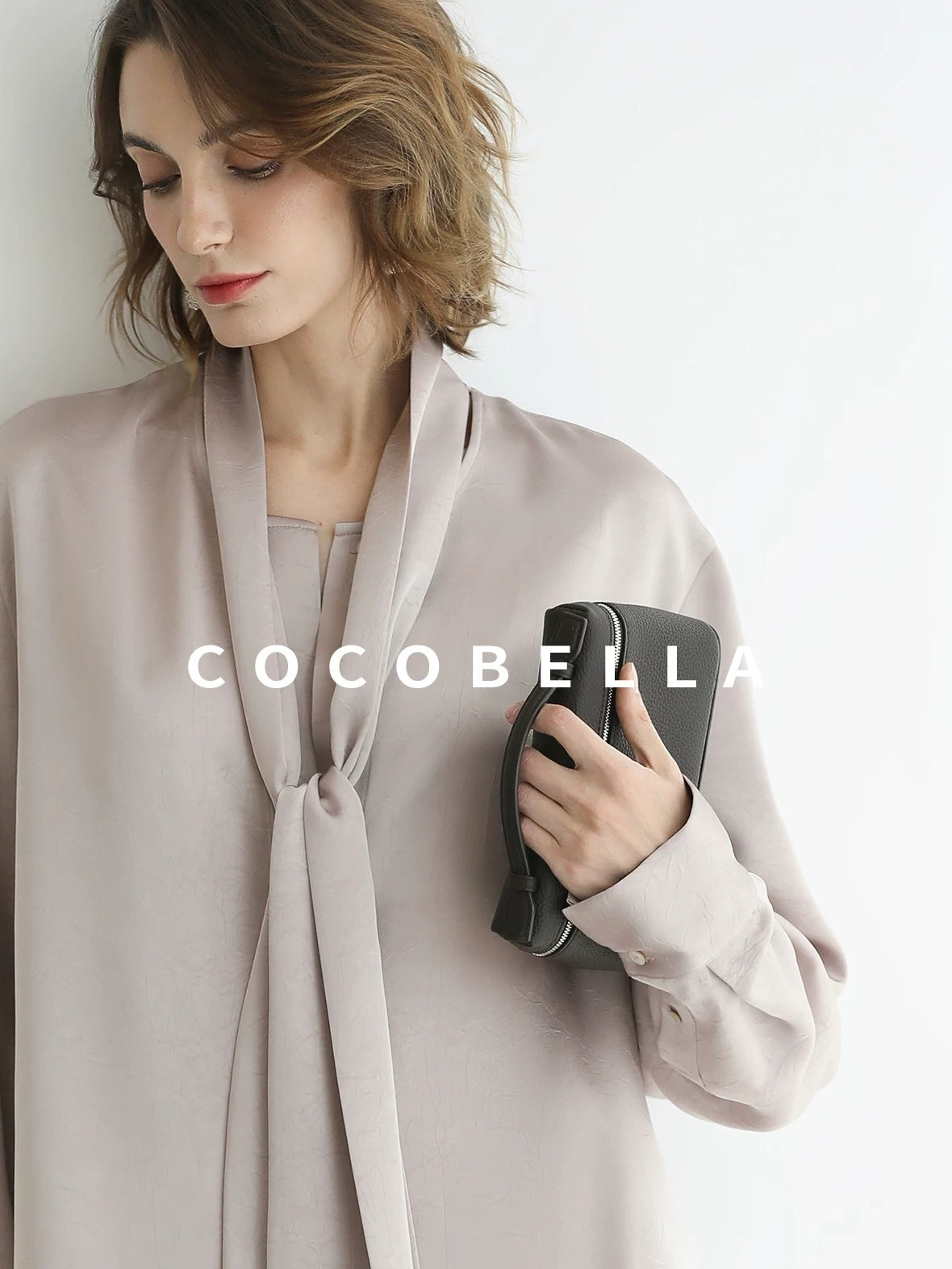 COCOBELLA Elegant Button Tie Neck Relaxed H Shape Long Sleeve Shirt City Commute Dresses