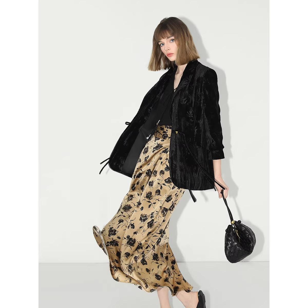 COCOBELLA_Elegant_Chinese_Tie_Waist_3D_Trim_Mid_Rise_A_Line_Polyester_Women_Skirts_MISSTT