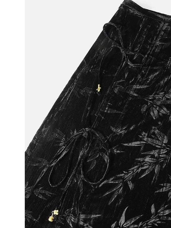 COCOBELLA Elegant Chinese Tie Waist 3D Trim Mid Rise A Line Polyester Women Skirts