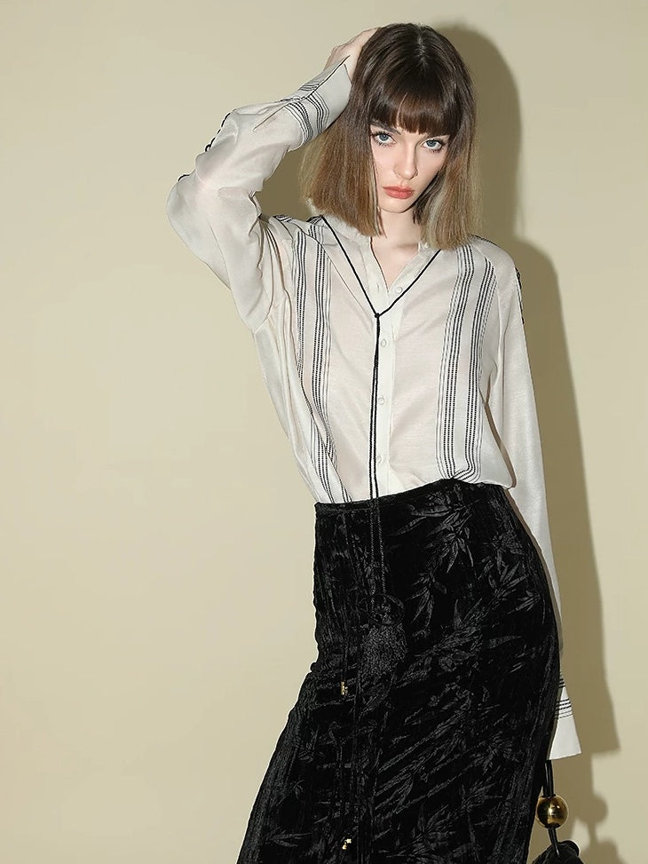 COCOBELLA Elegant Chinese Tie Waist 3D Trim Mid Rise A Line Polyester Women Skirts