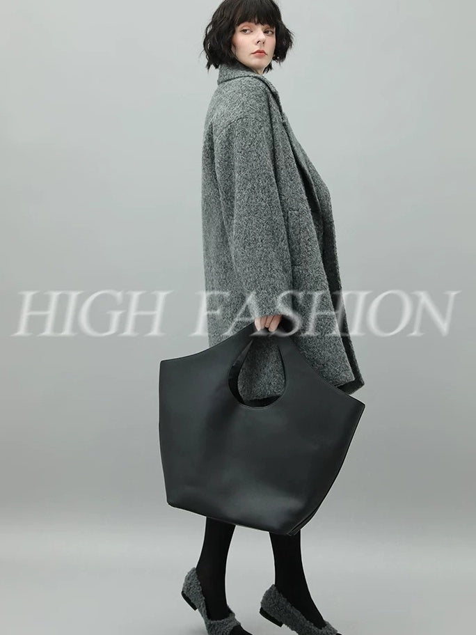 COCOBELLA Elegant Double Breasted Straight Midlength Work Polyester Heather Grey Coats