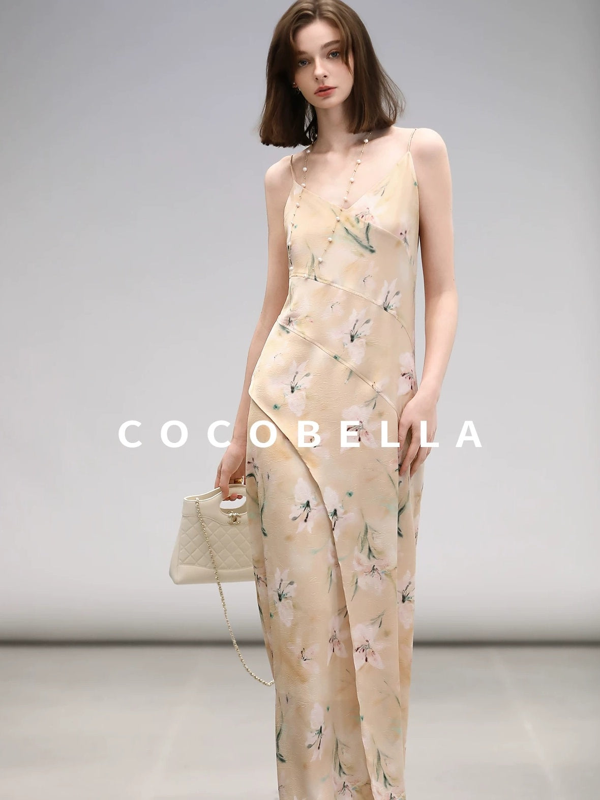 COCOBELLA Elegant Floral V Neck A Line Spaghetti Strap Women City Date Travel Dresses