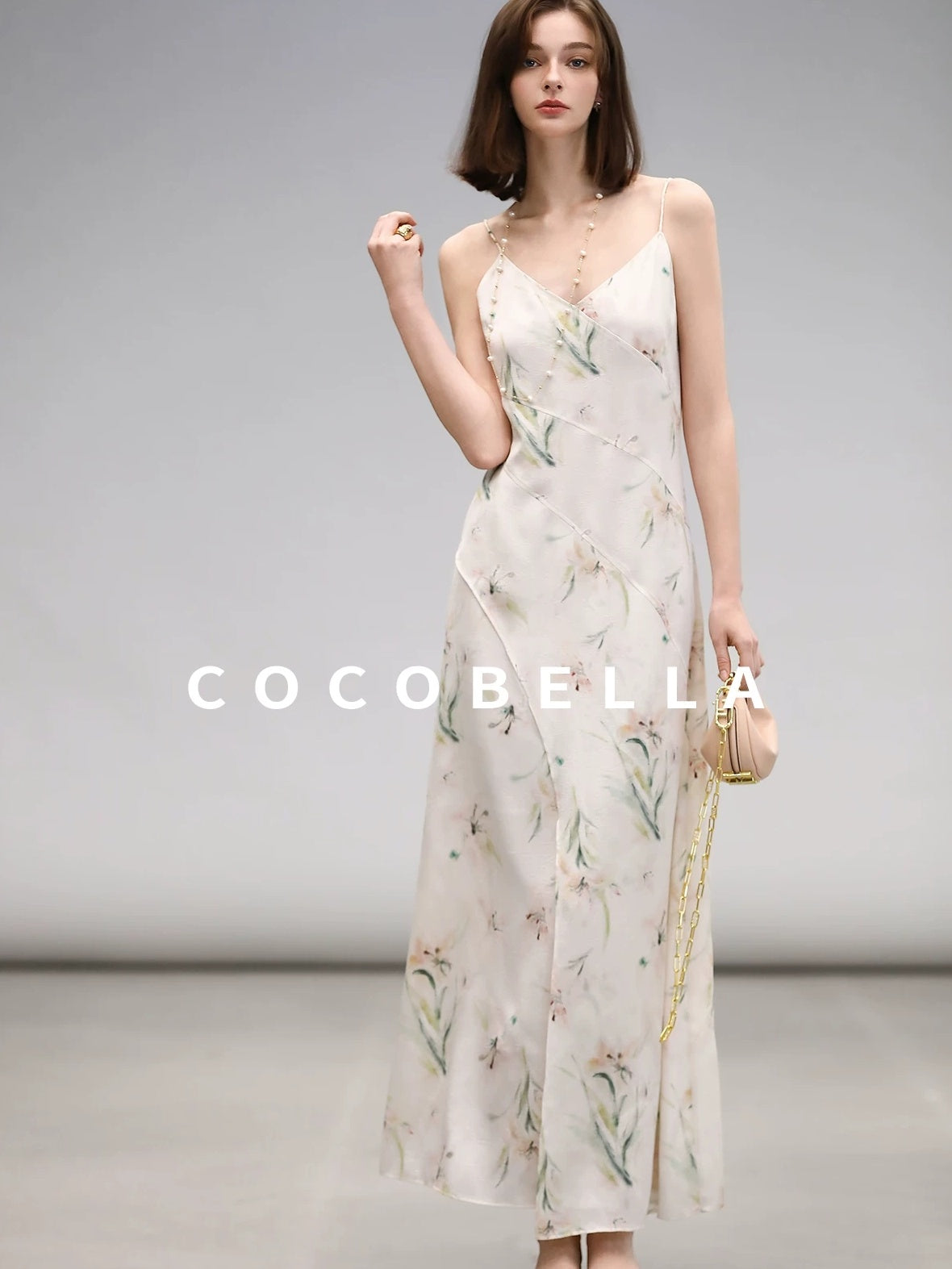 COCOBELLA Elegant Floral V Neck A Line Spaghetti Strap Women City Date Travel Dresses