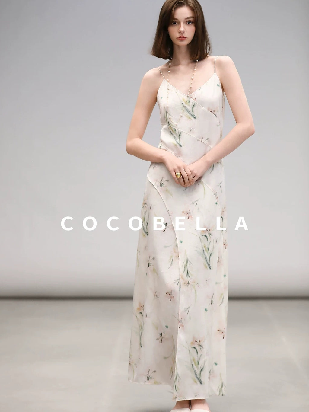 COCOBELLA Elegant Floral V Neck A Line Spaghetti Strap Women City Date Travel Dresses