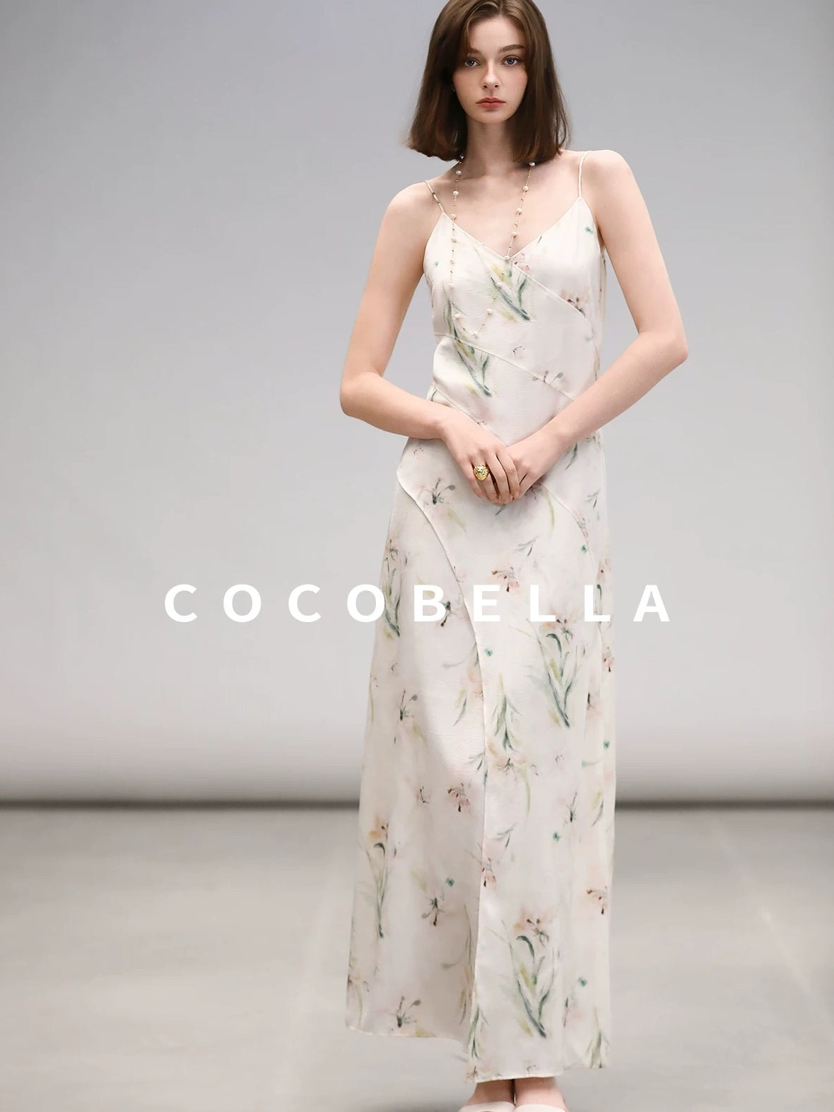 COCOBELLA Elegant Floral V Neck A Line Spaghetti Strap Women City Date Travel Dresses