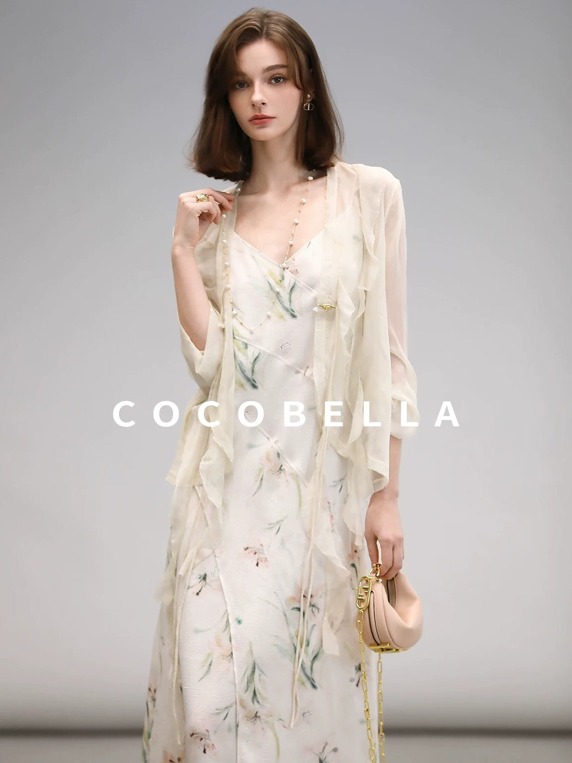 COCOBELLA Elegant Floral V Neck A Line Spaghetti Strap Women City Date Travel Dresses