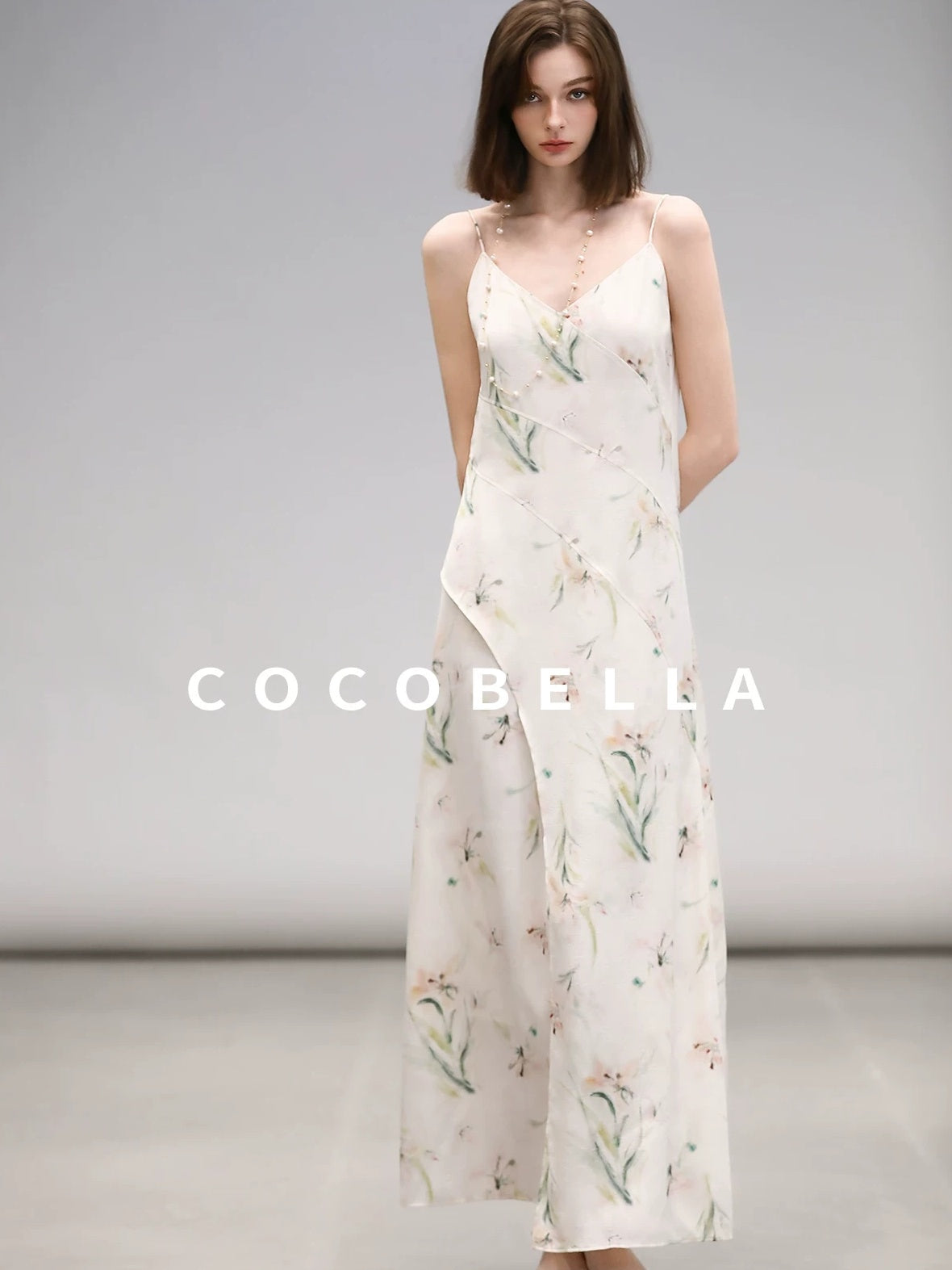 COCOBELLA Elegant Floral V Neck A Line Spaghetti Strap Women City Date Travel Dresses