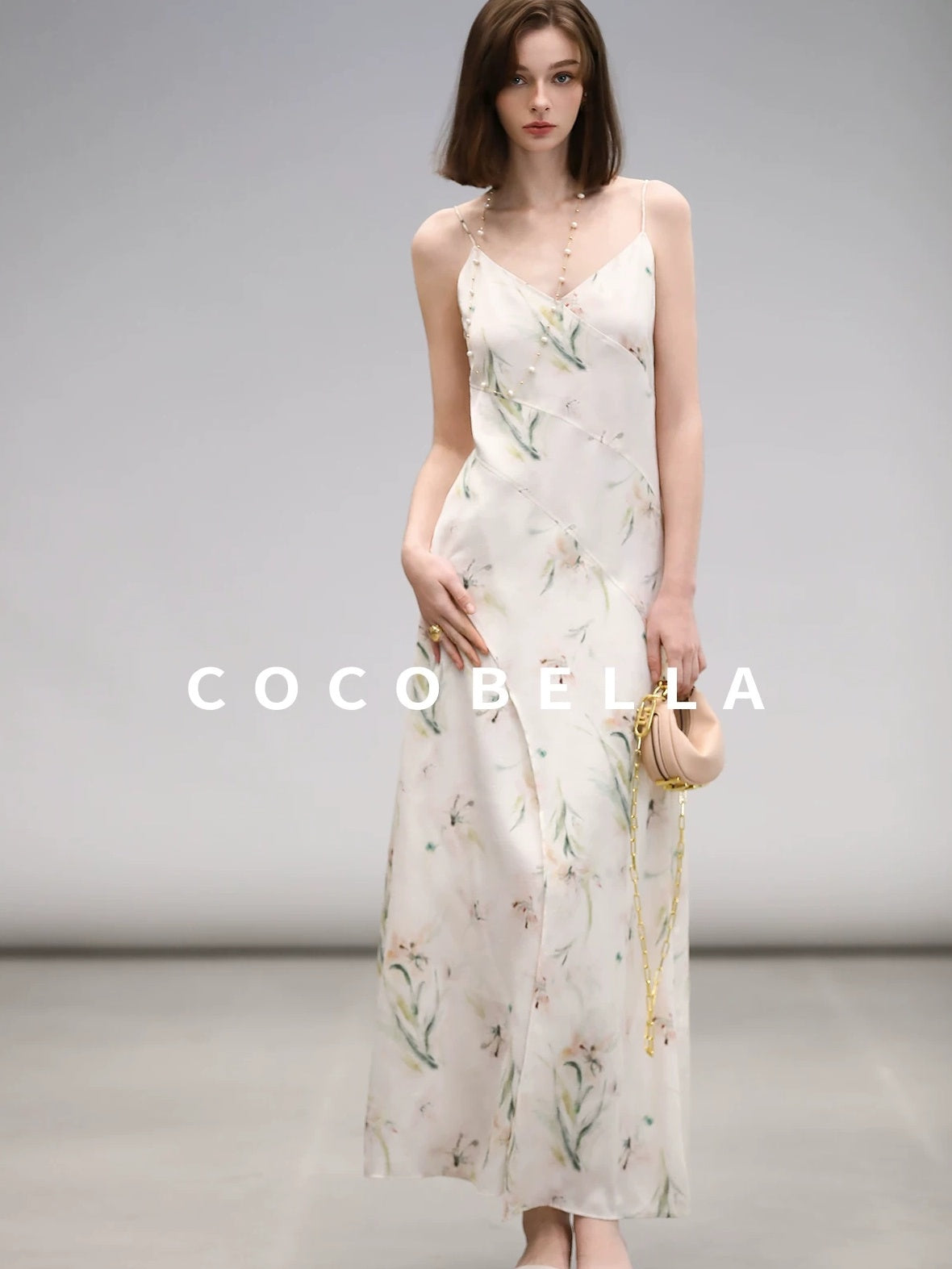 COCOBELLA Elegant Floral V Neck A Line Spaghetti Strap Women City Date Travel Dresses