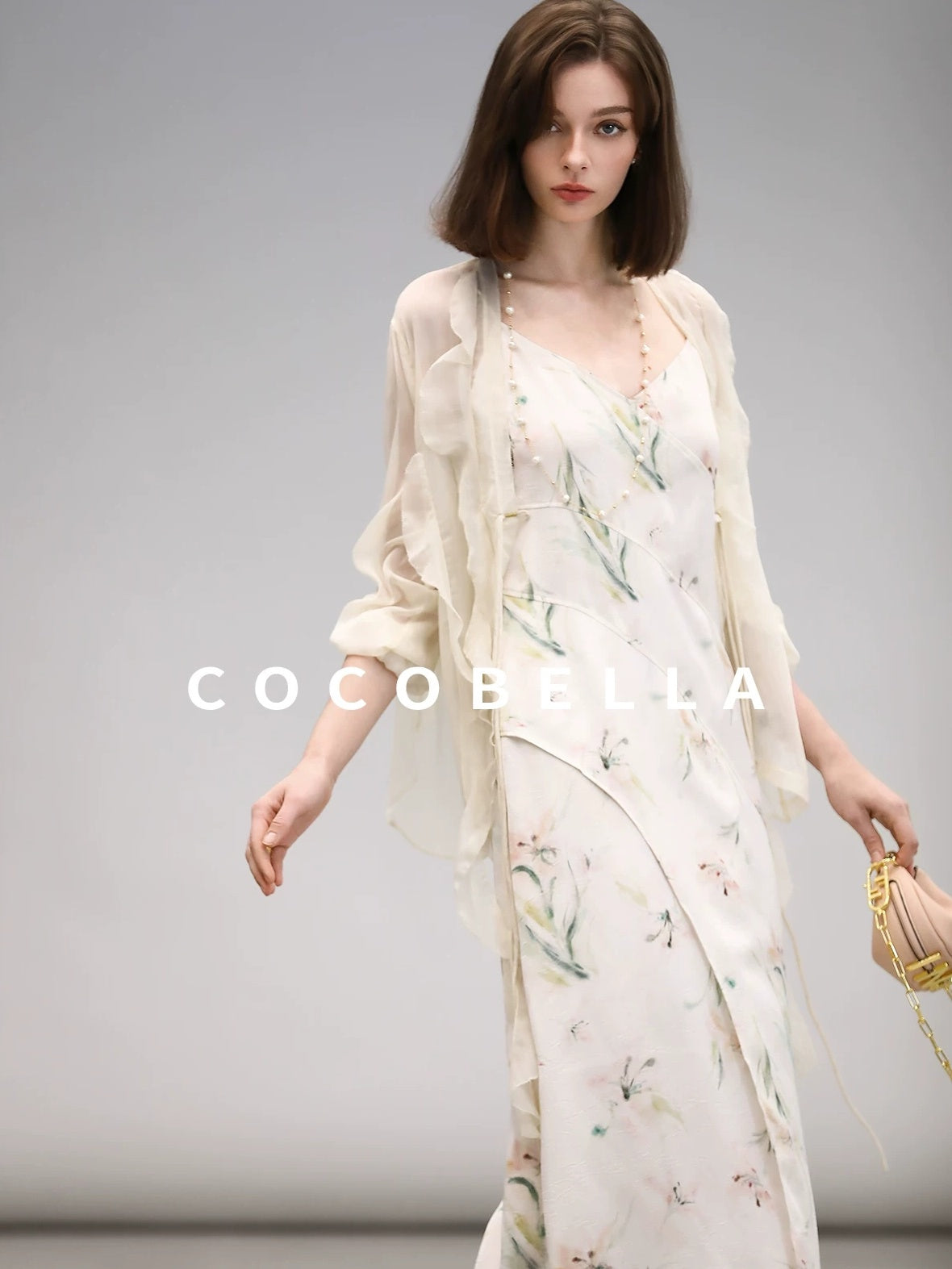 COCOBELLA Elegant Floral V Neck A Line Spaghetti Strap Women City Date Travel Dresses