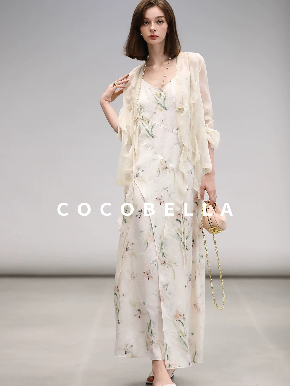 COCOBELLA Elegant Floral V Neck A Line Spaghetti Strap Women City Date Travel Dresses