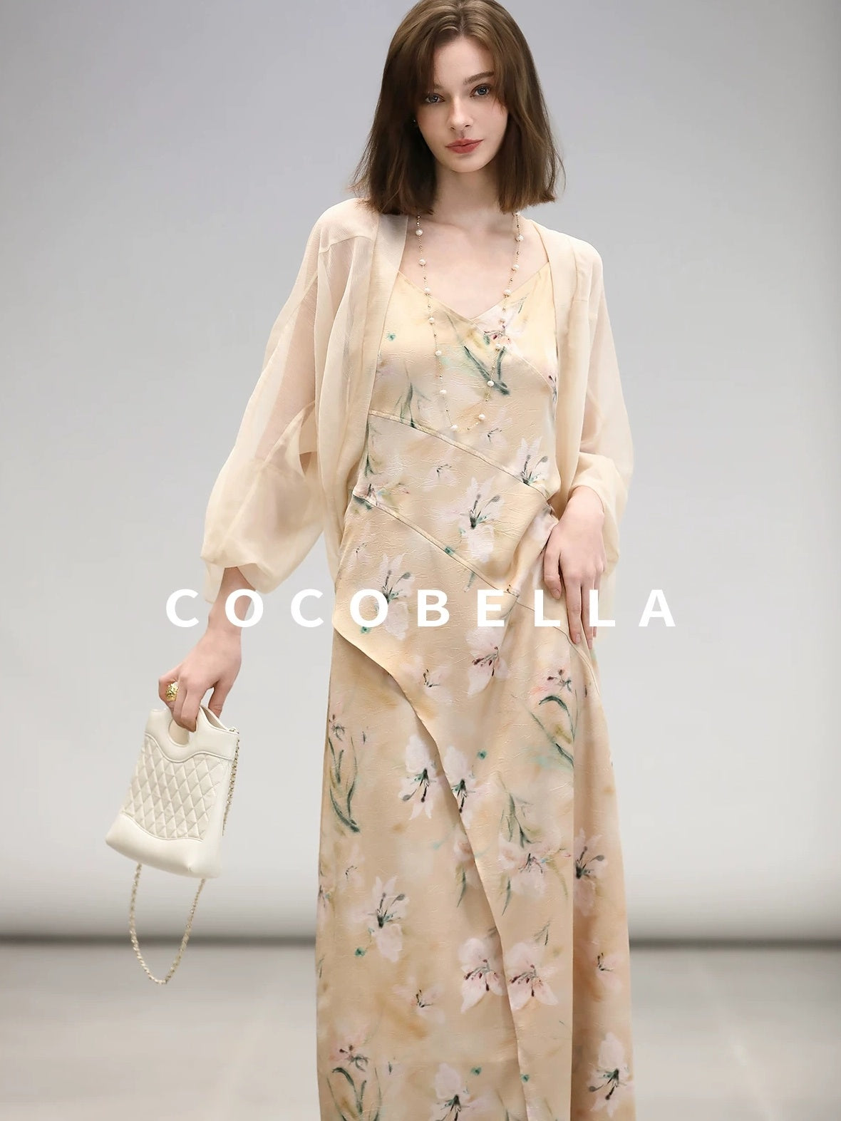 COCOBELLA Elegant Floral V Neck A Line Spaghetti Strap Women City Date Travel Dresses