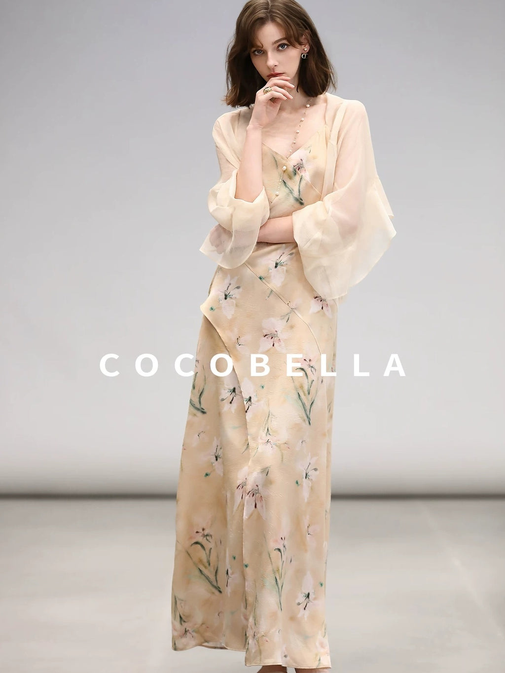 COCOBELLA Elegant Floral V Neck A Line Spaghetti Strap Women City Date Travel Dresses