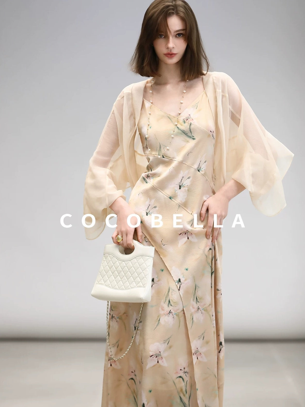 COCOBELLA Elegant Floral V Neck A Line Spaghetti Strap Women City Date Travel Dresses